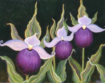 Lady Slipper Art – Purple Orchid Print - Archival Quality - Not A Live Plant