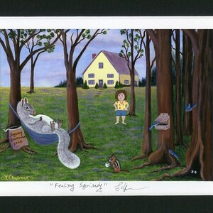 Funny Squirrel Art Print - Funny Animal Painting - Matted Art Print - Funny Squirrel Gift - Forest Art Print - Funny Woodland Art