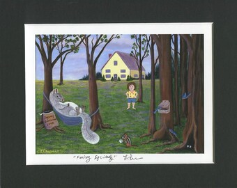 Squirrel Art - Matted Woodland Animal Print