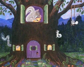 Funny Squirrel Art Print - Woodland Nursery Decor