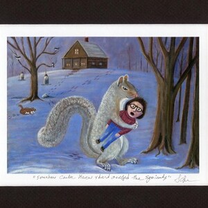 Funny Squirrel art - Woodland animals - Matted Art Print image 3