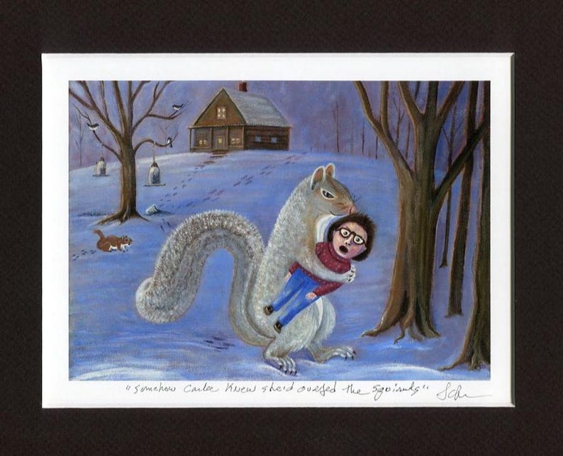 Funny Squirrel art - Woodland animals - Matted Art Print image 3
