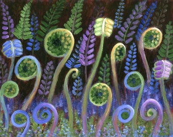 Fiddlehead Fern Art Print – Maine Woodland Garden - Acrylic