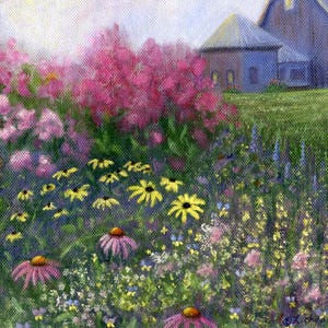 Impressionist Flower Garden Art Print – Maine Cottage Landscape immagine 10