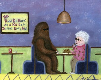 Impresión artística divertida de Pie Grande y Mamá – Ilustración acrílica (8x10)