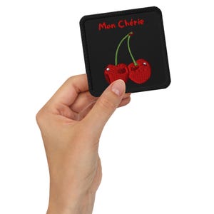 Embroidered Cherry Patch, Mon Chérie Patches, Cute Iron-On Applique for Jackets, Bags & Clothing Accessories