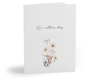 Cartes de fête des mères, cartes de voeux florales minimalistes, notes manuscrites