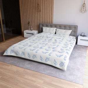 Coastal Duvet Cover - Ocean Bedroom Decor, Nautical Bedding Set, Beach House Gift, Underwater Theme Quilt Cover, Seaside