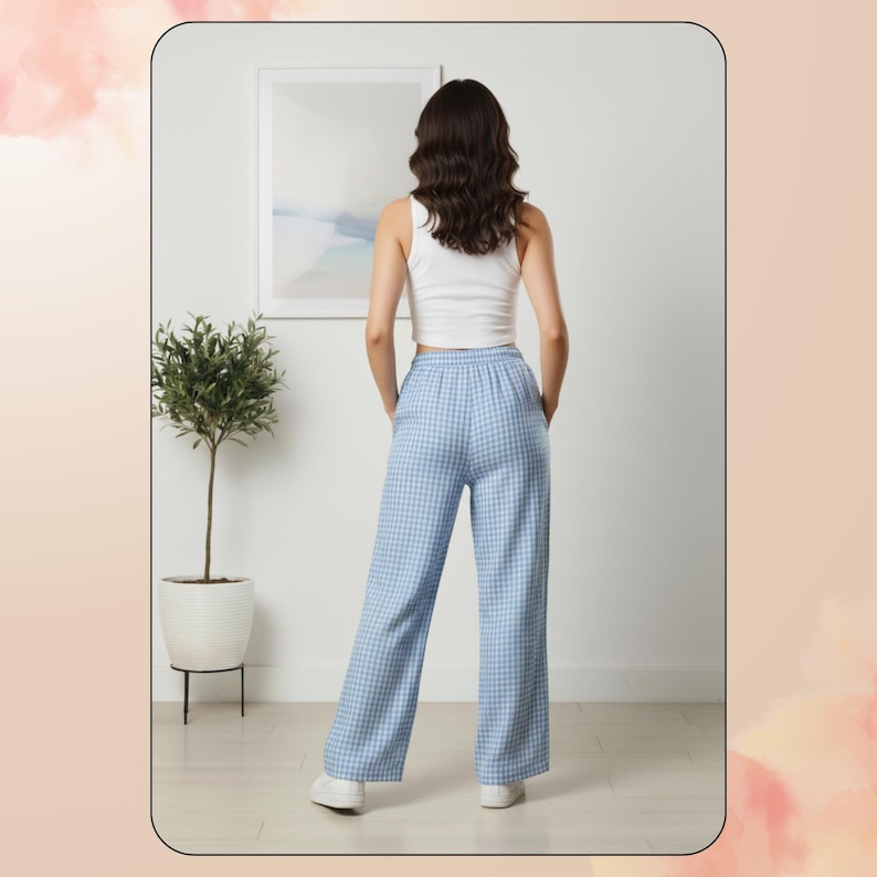 Wide Leg Lounge Trousers Sewing Pattern: Elastic Drawstring Waist (XS–3XL) – PDF
