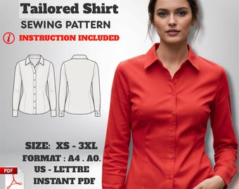 Klassisch maßgeschneidertes Hemdmuster, taillierte Damenbluse mit Knöpfen, Bürobekleidung Top PDF