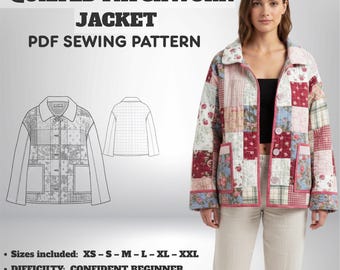 Quilt Jacket Sewing Pattern: Patchwork Chore Coat (XS–2XL) PDF.