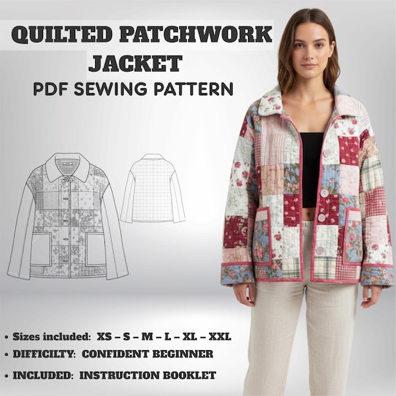 Quilt Jacket Sewing Pattern: Patchwork Chore Coat (XS–2XL) PDF.