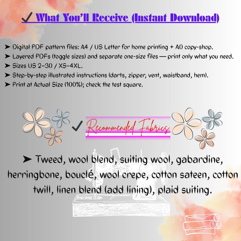 Pencil Skirt Sewing Pattern: Maxi Length Tweed with Back Vent (XS–4XL) – PDF
