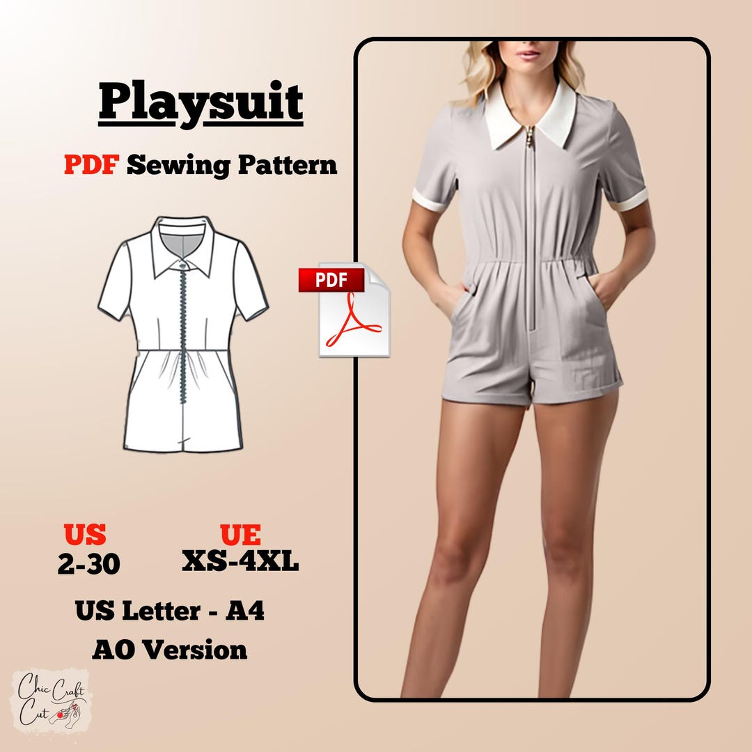 Playsuit Sewing Pattern PDF DIY Romper Pattern Womens Summer Outfit ...