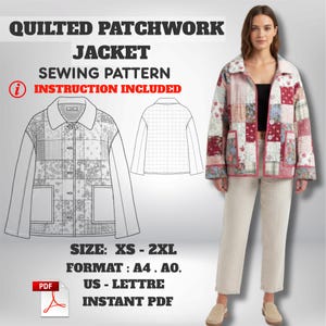 Quilt Jacket Sewing Pattern: Patchwork Chore Coat (XS–2XL) PDF.