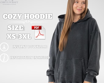 Oversized Hoodie Sewing Pattern: Drop Shoulder, Kangaroo Pocket (XS-3XL) (PDF Pattern)