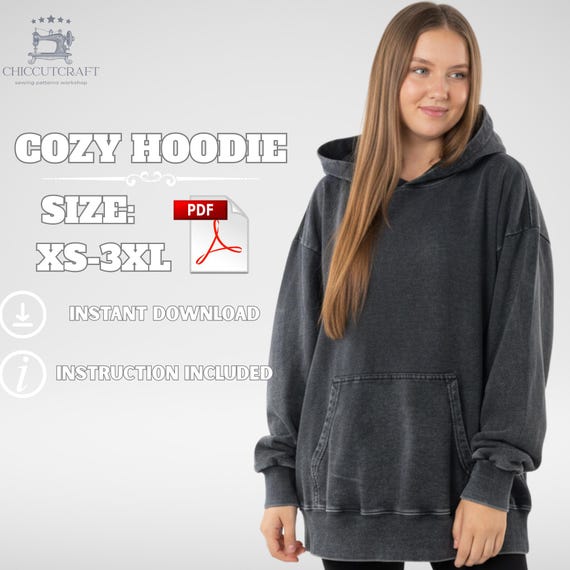 Oversized Hoodie Sewing Pattern: Drop Shoulder, Kangaroo Pocket (XS-3XL) (PDF Pattern)