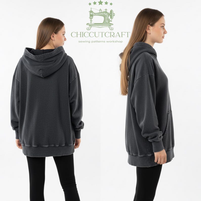 Women's Oversized Hoodie Sewing Pattern: Drop Shoulder Kangaroo Pocket (XS–3XL) – Beginner PDF Pattern