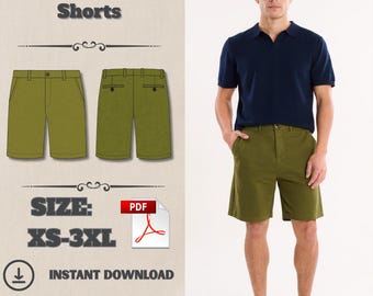 Men’s Chino Shorts Sewing Pattern PDF: Tailored Summer Shorts with Pockets (XS–3XL)