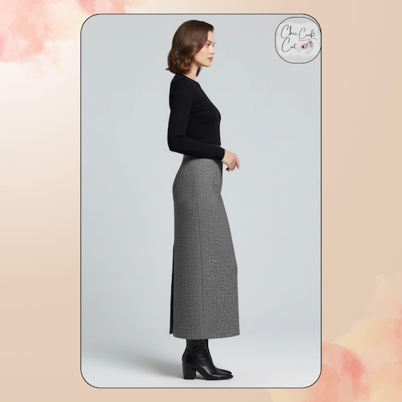 Pencil Skirt Sewing Pattern: Maxi Length Tweed With Back Vent (XS