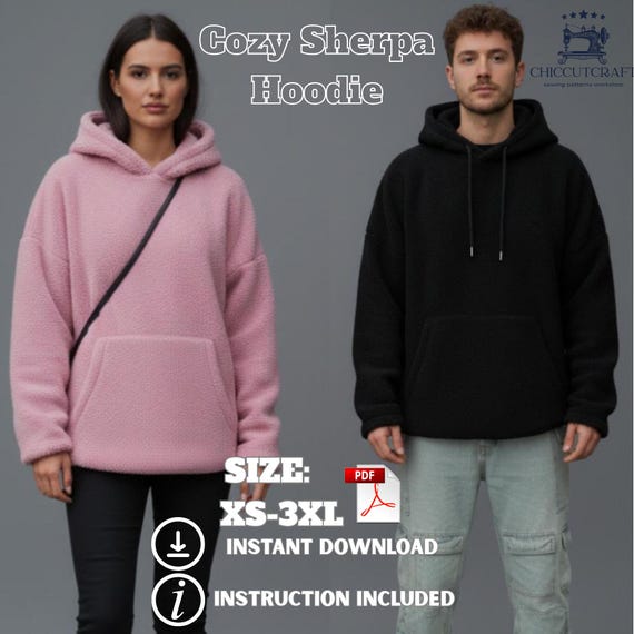 Oversized Sherpa Hoodie Sewing Pattern: Unisex Winter Pullover (PDF Pattern, Sizes XS–3XL)