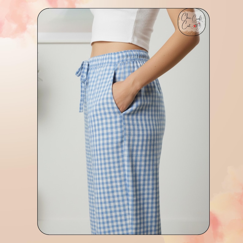 Wide Leg Lounge Trousers Sewing Pattern: Elastic Drawstring Waist (XS–3XL) – PDF