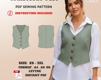 Waistcoat Vest Sewing Pattern: Tailored Button-Front V-Neck (XS–3XL) – PDF