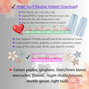 Wide Leg Lounge Trousers Sewing Pattern: Elastic Drawstring Waist (XS–3XL) – PDF