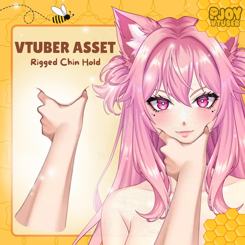Live2D VTuber Chin Hold Hand | Rigged Anime Pose Asset image 3