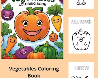 Libro para colorear de verduras imprimible, libro para colorear de verduras para niños, descarga digital, páginas para colorear en PDF, regalo
