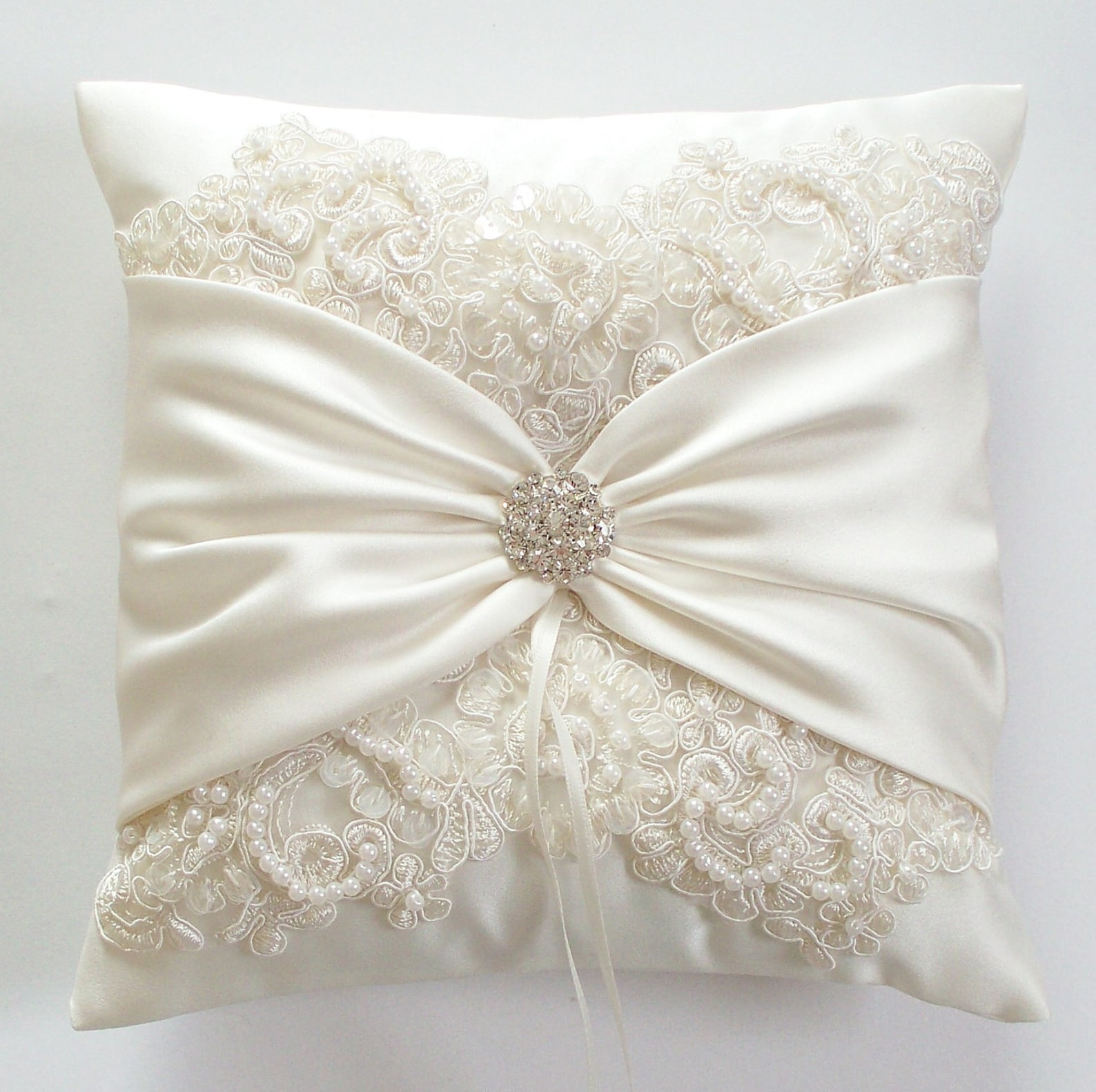 Wedding Pillow Wedding Cushion Lace Pillow Ivory Satin and Etsy