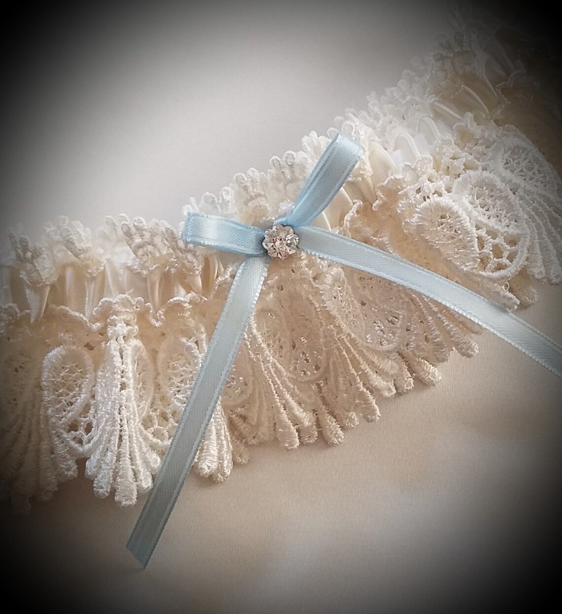 Wedding Garter Ivory Garter With Light Blue Ribbon Bow and Etsy