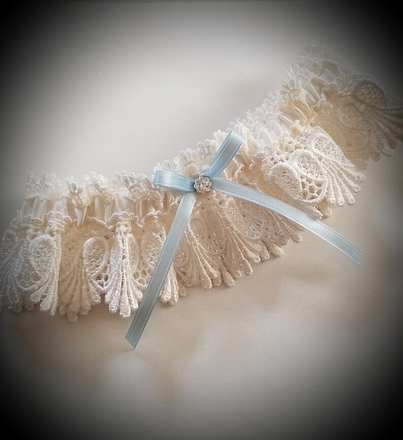 Wedding Garter Ivory Garter With Light Blue Ribbon Bow and Etsy