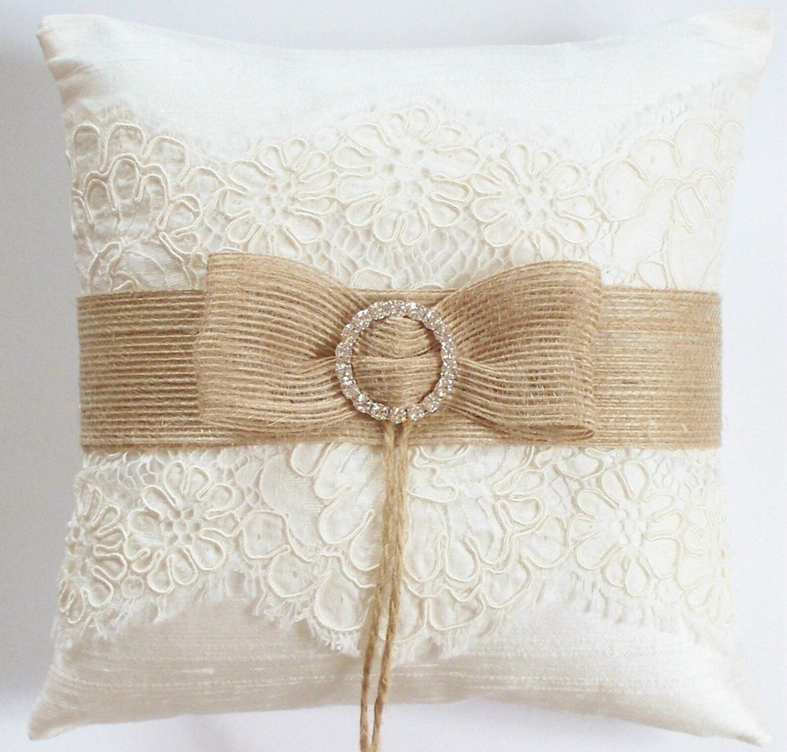 Wedding Ring Pillow in Silk With Alencon Lace Burlap Ribbon Etsy