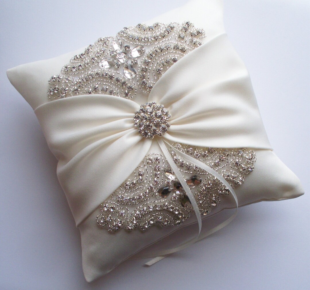 Wedding Ring Pillow, Wedding Cushion With Rhinestone Detail, Ring