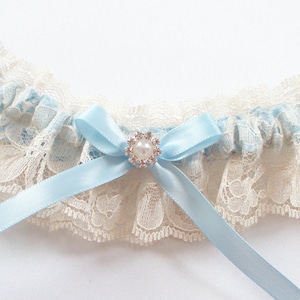 Wedding Garter in Lace and Blue Ribbon - The GINA Garter - Now also available in white lace and light ivory lace