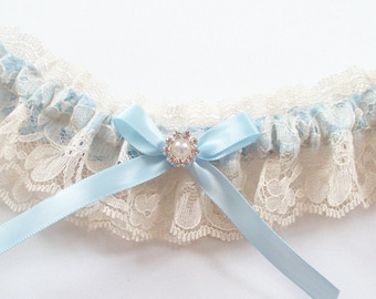 Wedding Garter in Lace and Blue Ribbon - The GINA Garter - Now also available in white lace and light ivory lace