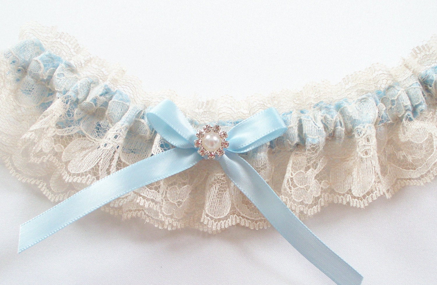 Wedding Garter in Lace and Blue Ribbon the GINA Garter Now - Etsy