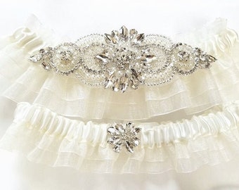 Wedding Garter and Toss Garter, Rhinestone Garter, Pearl Garter - The Bling MACKENZIE Garter