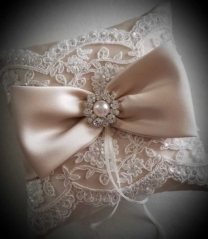 Wedding Ring Pillow in Champagne Satin With Beaded Ivory - Etsy UK