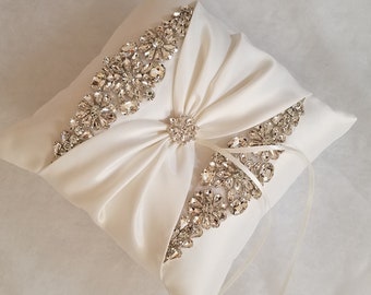 Wedding Ring Pillow, Wedding Cushion with Rhinestone Detail, Ring Bearer Pillow, Rhinestone Pillow - The Amelia Pillow