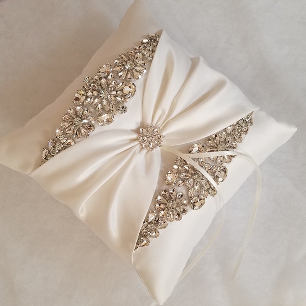 Wedding Ring Pillow, Wedding Cushion with Rhinestone Detail, Ring Bearer Pillow, Rhinestone Pillow - The Amelia Pillow