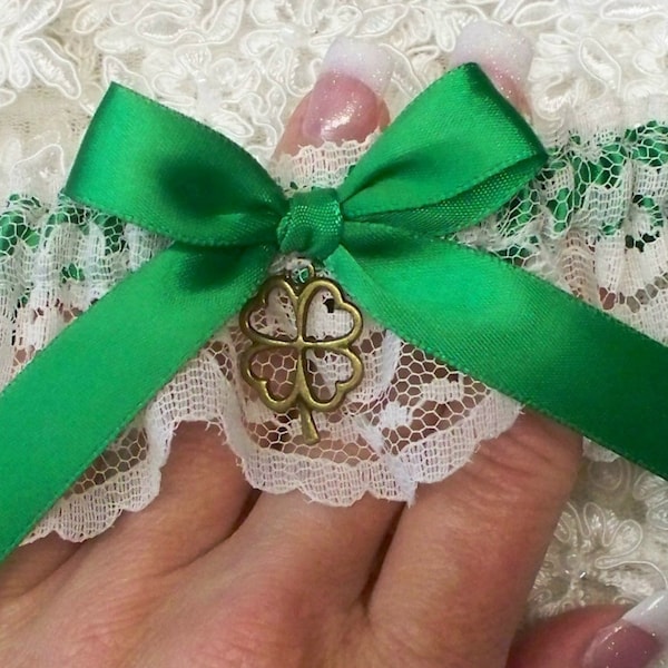 Irish Wedding Garter with Emerald Green and Shamrock, Plus satin band toss