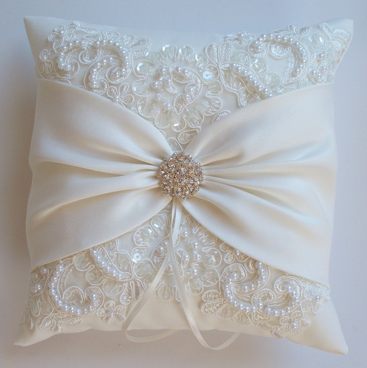 Wedding Pillow Wedding Cushion Lace Pillow Ivory Satin and Etsy
