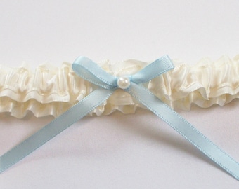 Wedding Toss Garter, Blue Bow, Pearl