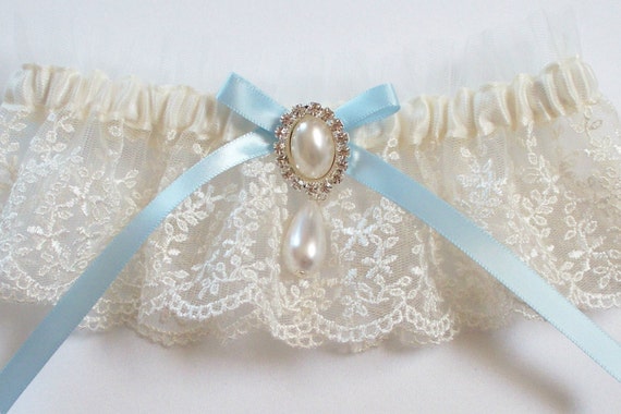 Ivory Garter with Satin Ribbon Bow Topped by Pearl and Crystal | Etsy