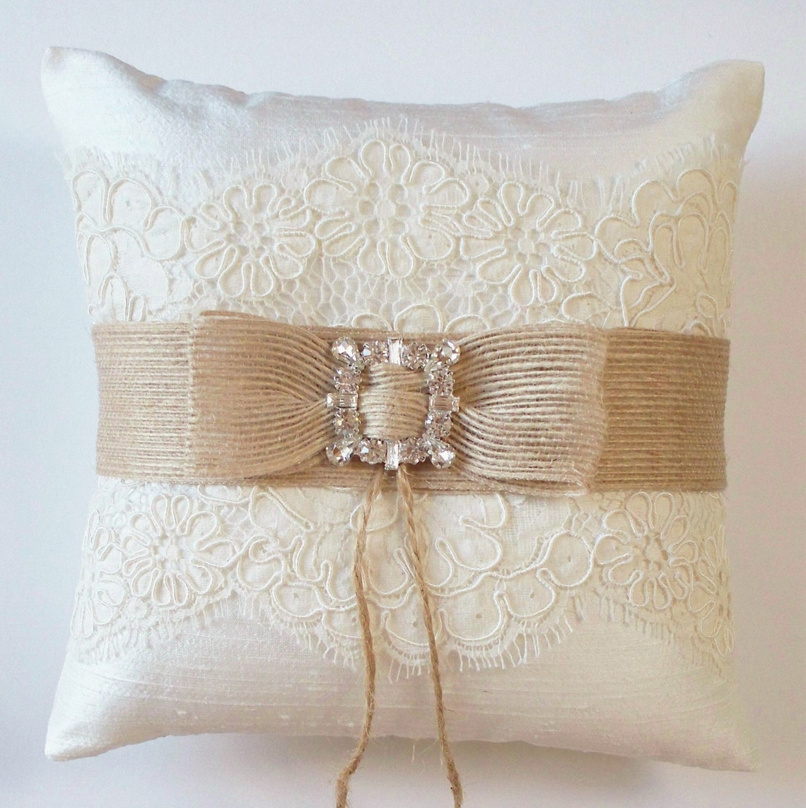 Wedding Ring Pillow in Silk With Alencon Lace Burlap Ribbon Etsy