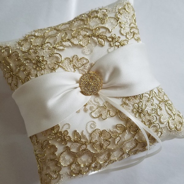 Wedding Ring Pillow, Wedding Cushion with Rhinestone and Pearl Detail, Ring Bearer Pillow, Rhinestone Pillow - The Luna Pillow