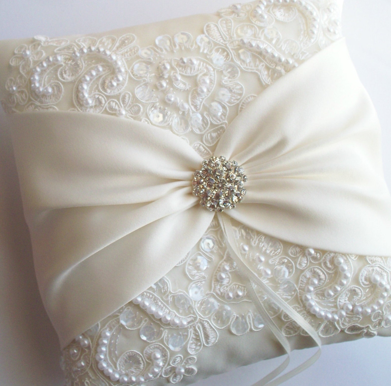 Wedding Pillow Wedding Cushion Lace Pillow Ivory Satin and Etsy