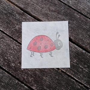 Coccinella - Stampa linoleum su carta di riso nepalese